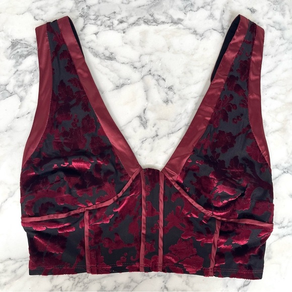 Free People Magic Hour Cami Maroon Red Burnout Velvet Satin Trim Medium - Picture 7 of 15